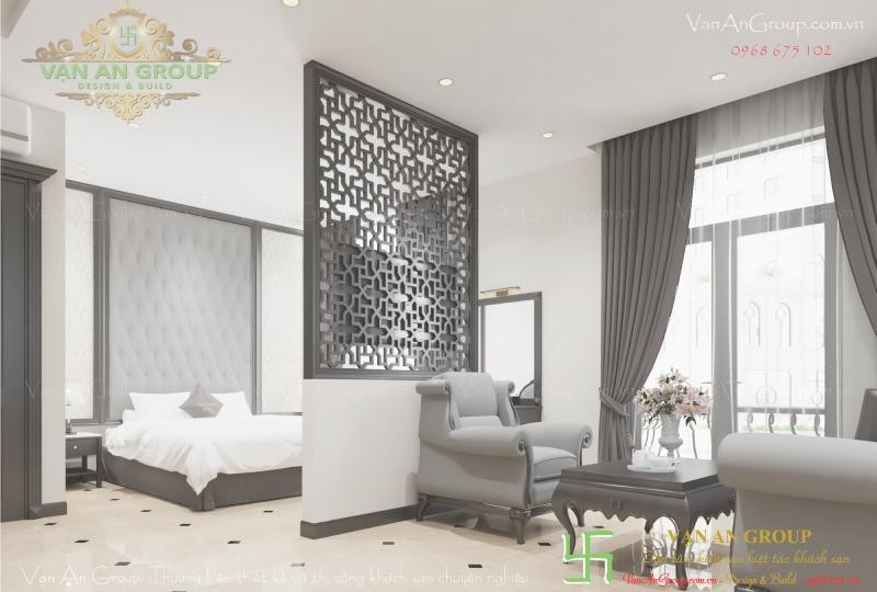 Nội thất phòng ngủ khách sạn tân cổ điển 3 sao sang trọng