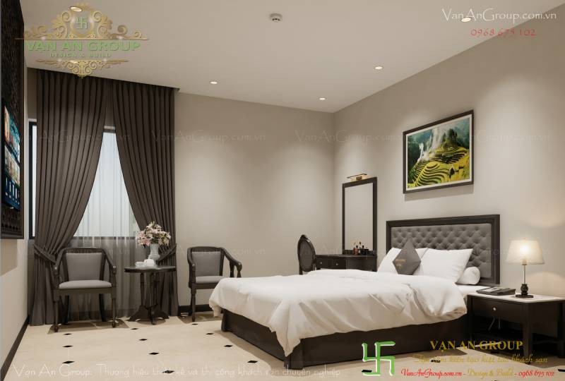 Phòng ngủ khách sạn tân cổ điển 4 sao với hai giường đơn tinh tế