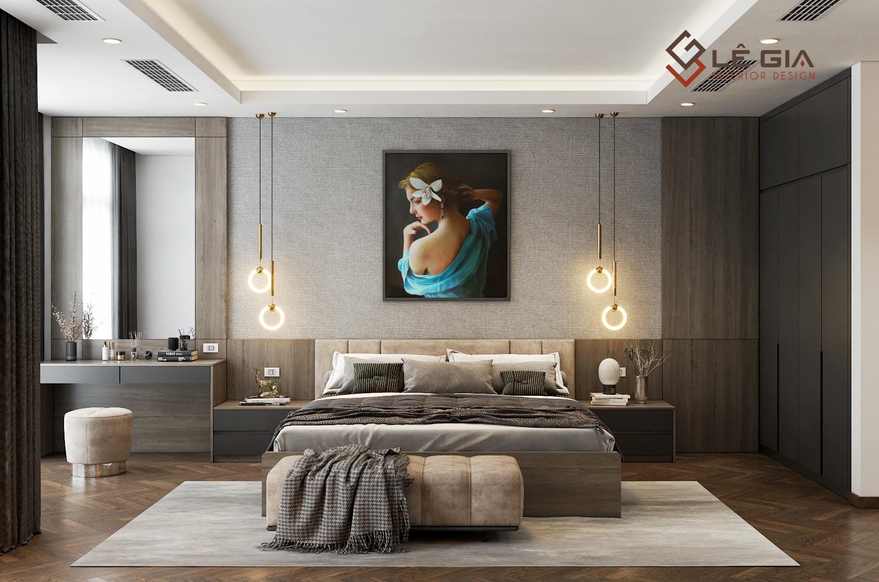 Phòng ngủ chung cư với nội thất tông màu sáng