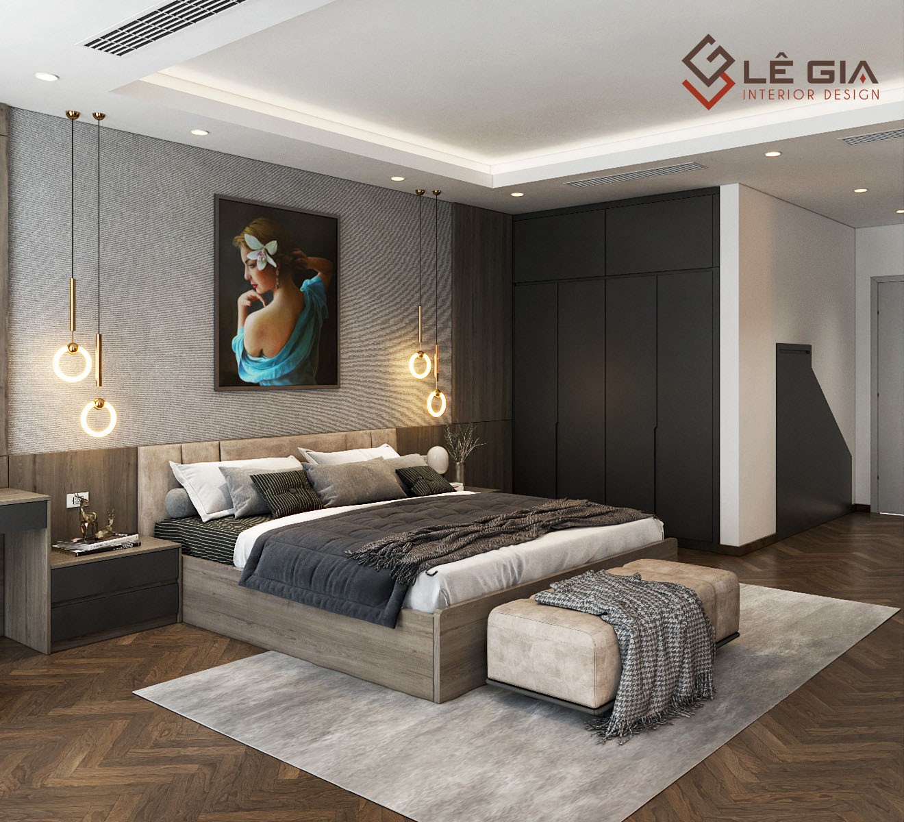 Tủ quần áo và bàn làm việc trong phòng ngủ