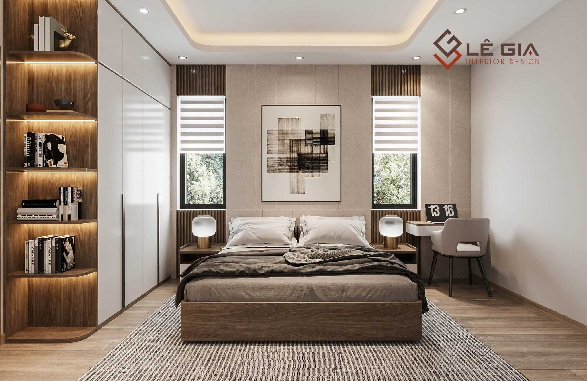 Thiết kế phòng ngủ hiện đại với cửa sổ lớn