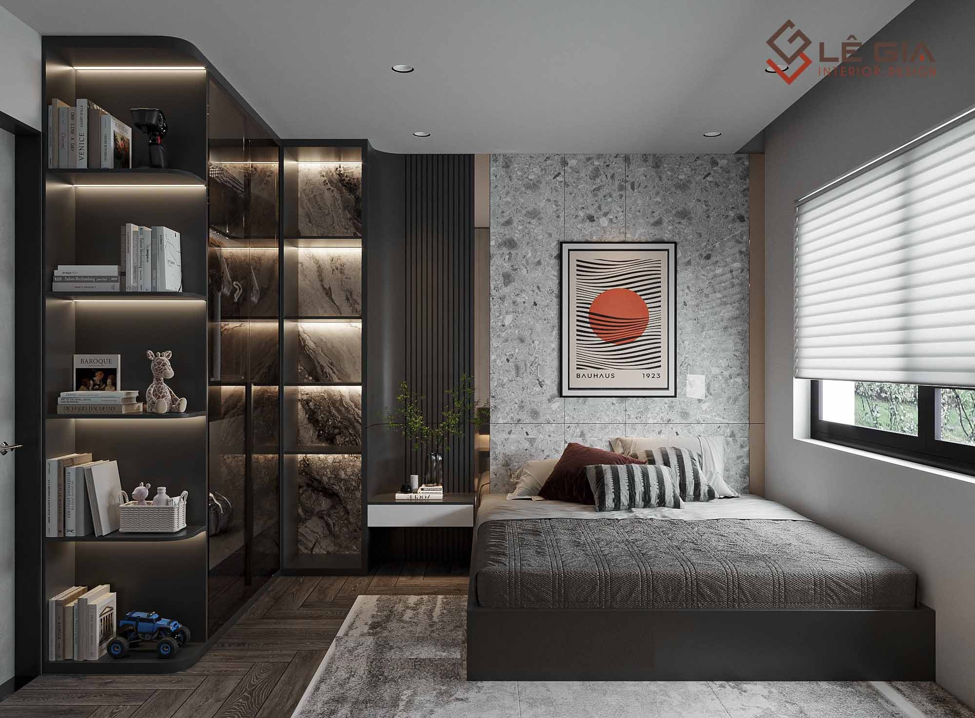 Thiết kế giường ngủ và vách trang trí hiện đại