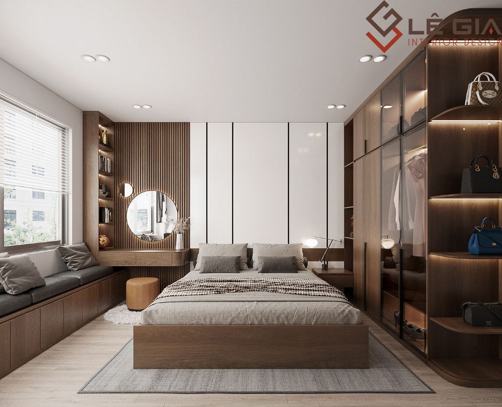 Phòng ngủ phong cách tối giản với nội thất gỗ sáng màu