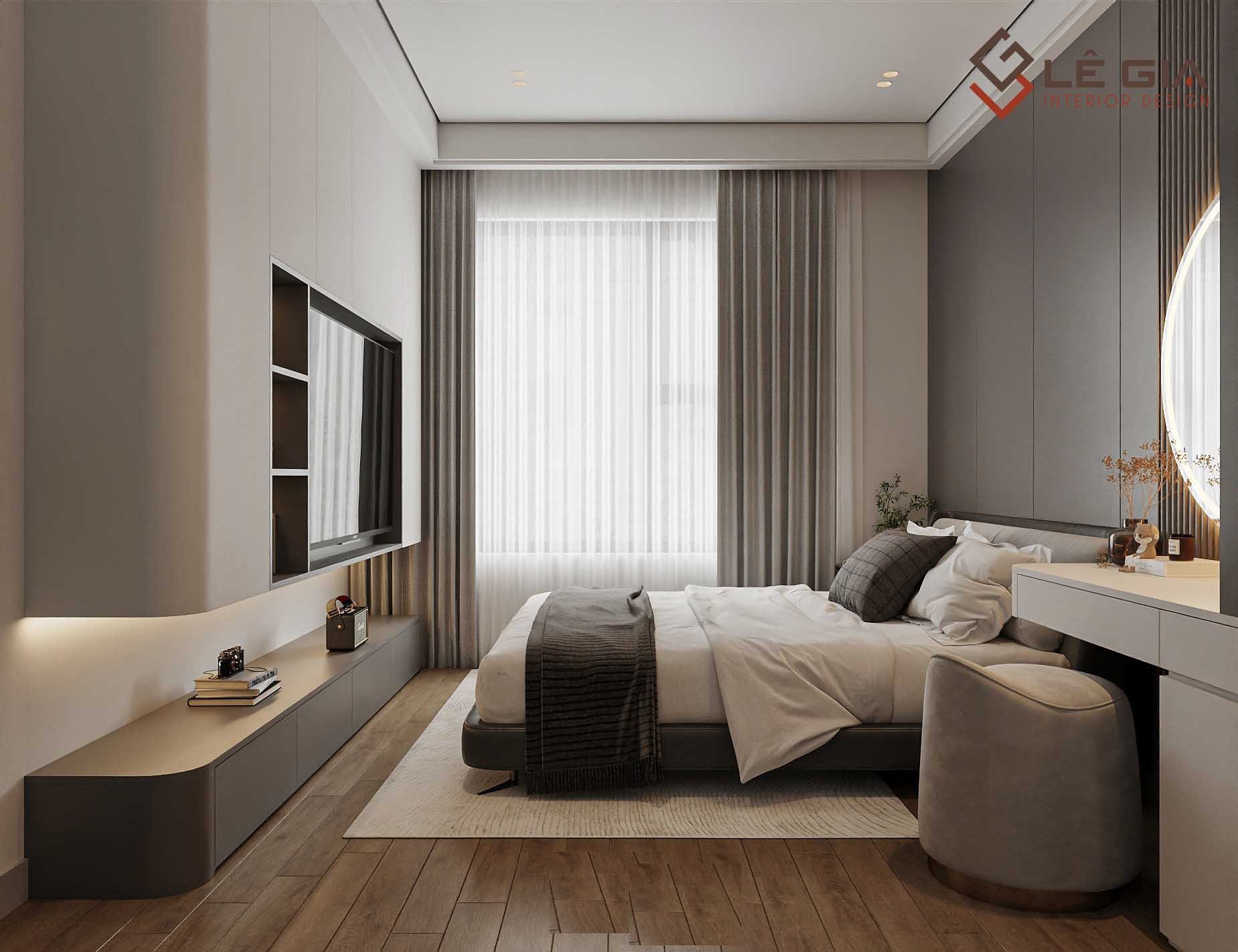 Giường ngủ gỗ công nghiệp hiện đại với đầu giường bọc da nỉ