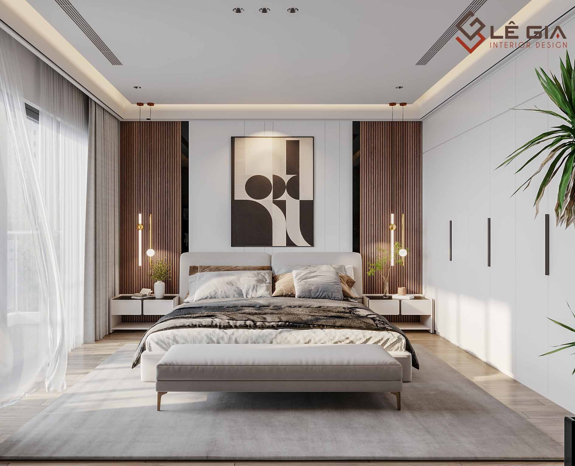 Giường ngủ gỗ hiện đại với kiểu dáng thấp