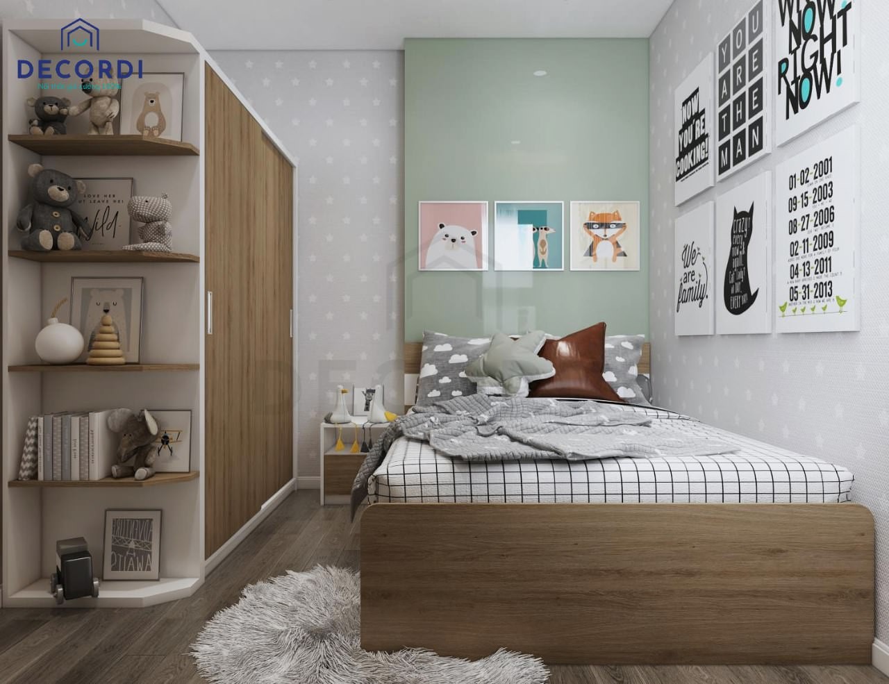 Bộ 2 khung ảnh kính viền trắng hình ảnh thú ngộ nghĩnh dễ thương trang trí phòng ngủ bé