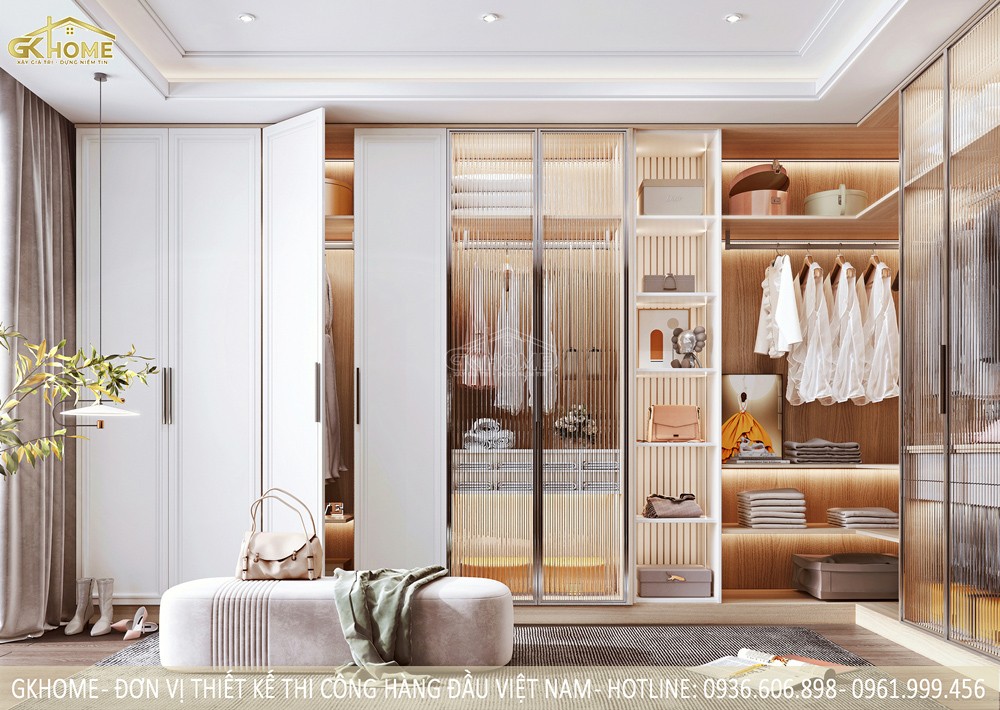 Mẫu thiết kế phòng thay đồ liền phòng ngủ đơn giản và tiện dụng