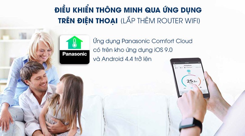 Điều khiển Máy lạnh Panasonic Inverter 1.5 HP CU/CS-XU12UKH-8 qua điện thoại