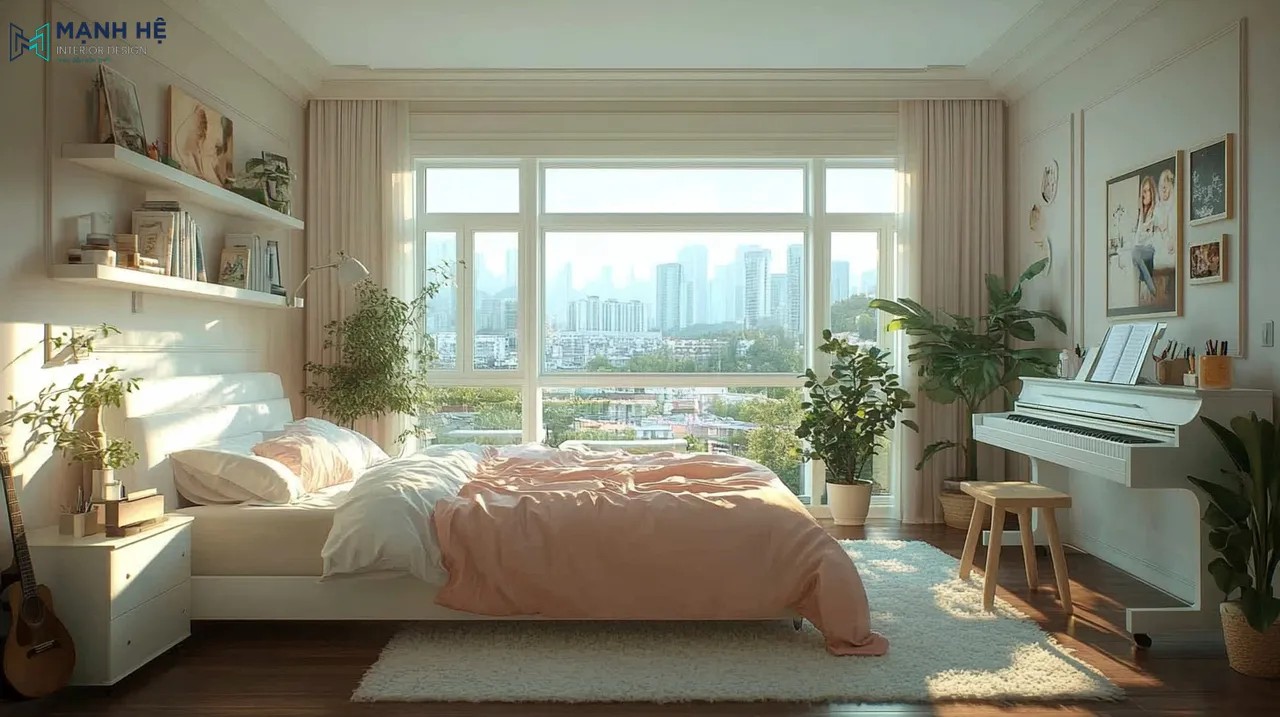 Phòng ngủ bé gái được trang trí theo sở thích âm nhạc