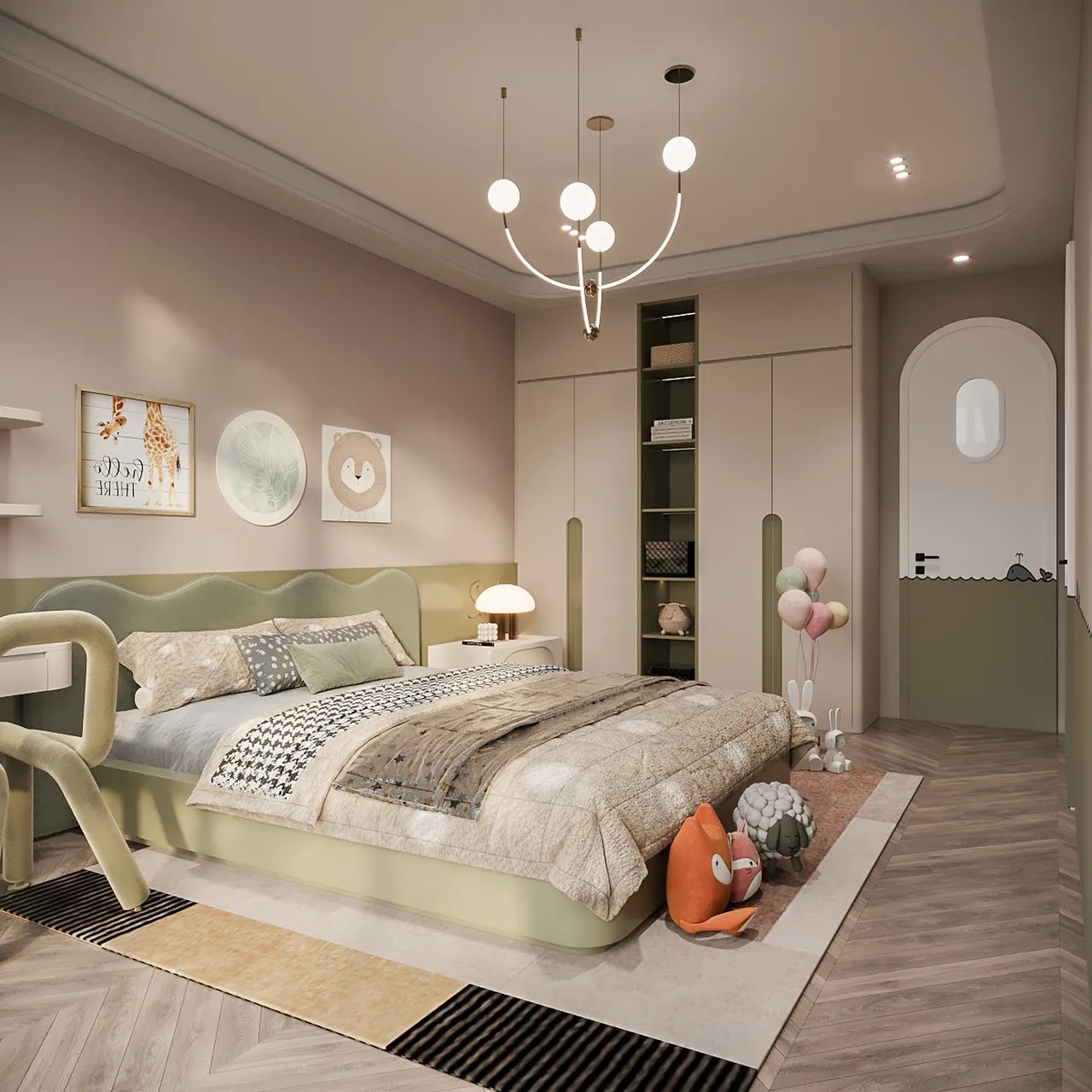 Nội thất gam màu xanh – be đơn giản dành cho phòng ngủ hiện đại