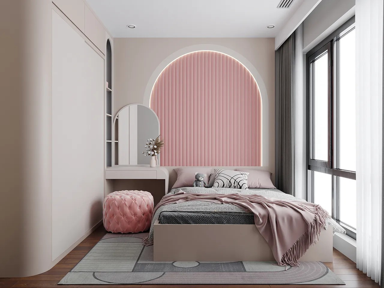 Mẫu phòng ngủ tone màu hồng pastel ngọt ngào cho bé