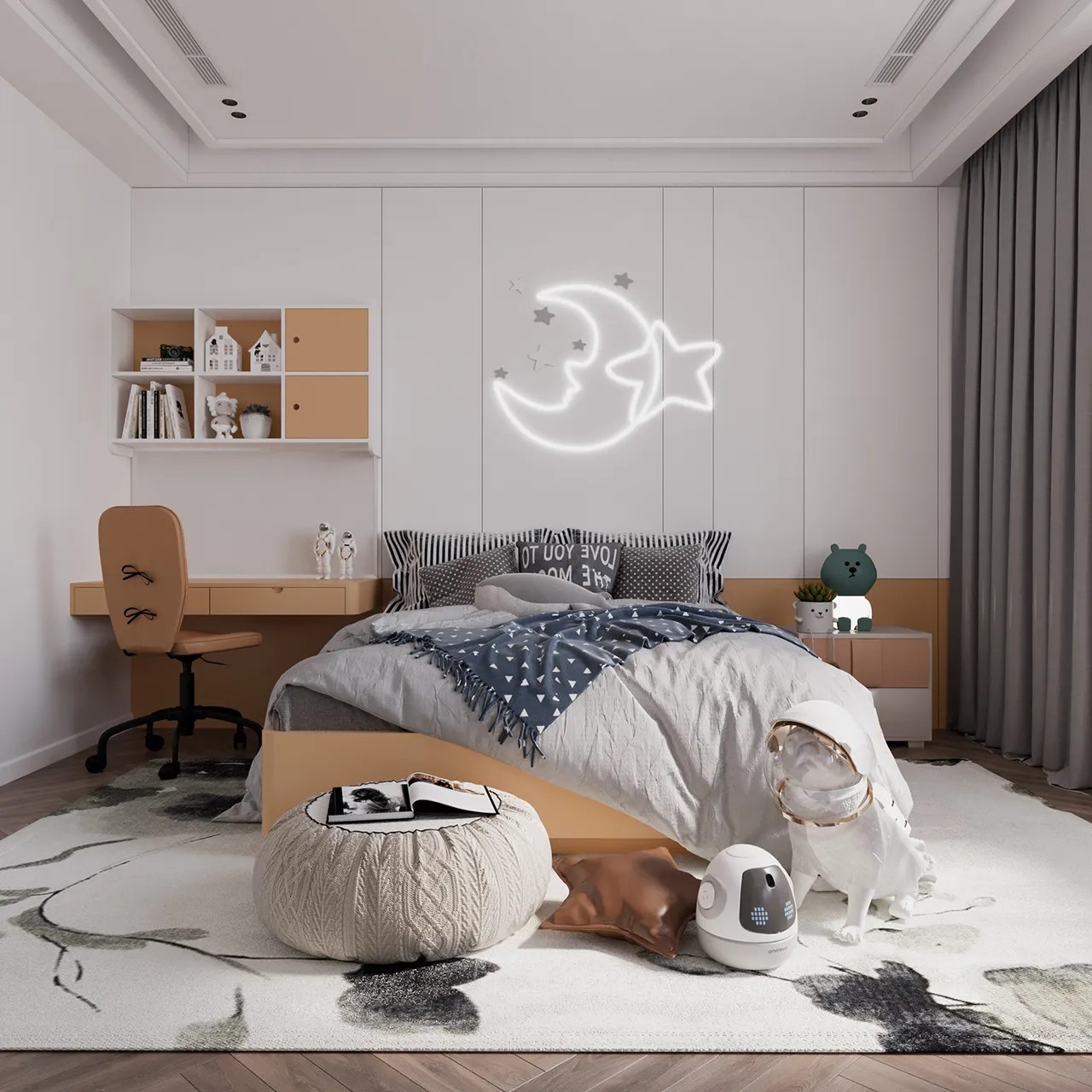 Mẫu phòng ngủ với tone màu đơn giản là lựa chọn an toàn cho bé