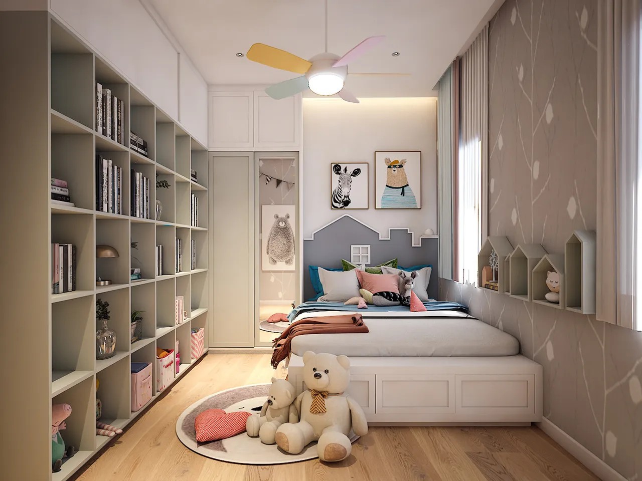 Kệ sách lớn cho phòng ngủ của bé thích sưu tầm sách hay!