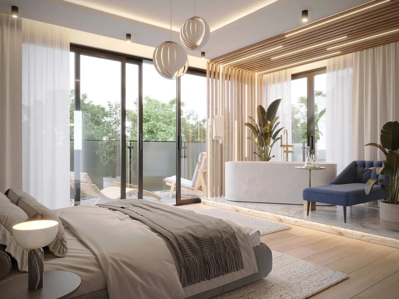 Kết hợp ánh sáng tự nhiên và đèn led âm trần nhân tạo mang đến sự cân đối cho phòng ngủ của bé gái 15 tuôi