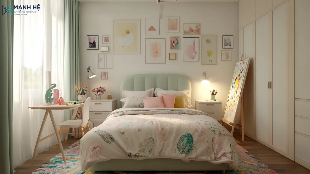 Sử dụng gam màu pastel cho phòng ngủ nghệ thuật của bé