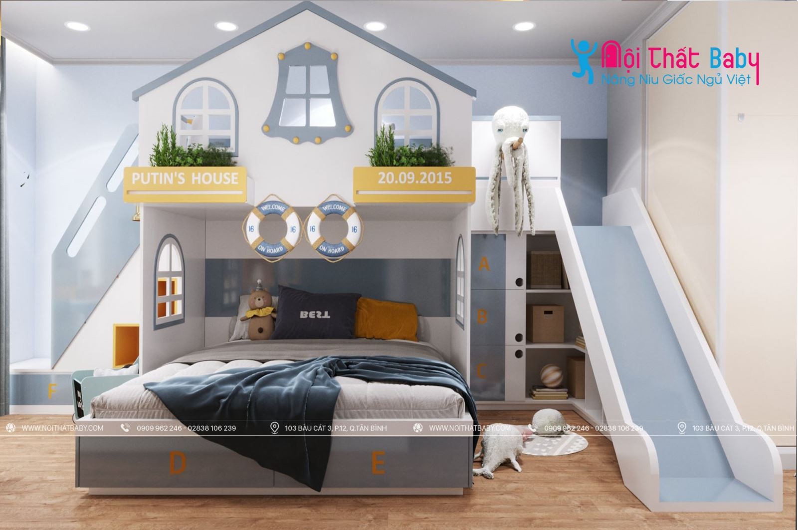 Giường ngủ đơn tích hợp ngăn kéo lưu trữ tiện lợi cho phòng bé trai
