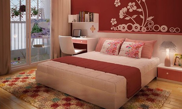 Phòng ngủ tông đỏ với họa tiết trắng, ý tưởng trang trí tường và phụ kiện cho phòng ngủ mệnh Thủy