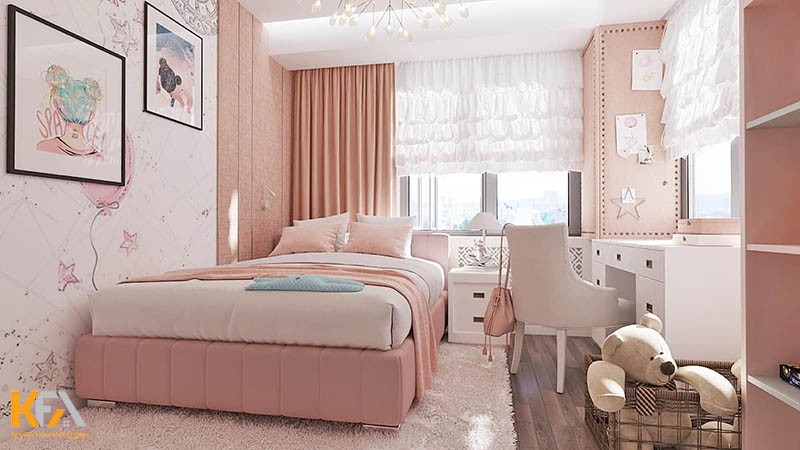 Thiết kế phòng ngủ nữ với tông màu hồng pastel dịu nhẹ