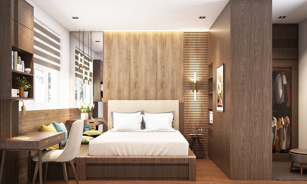 Bàn ghế nhỏ trong phòng khách sạn