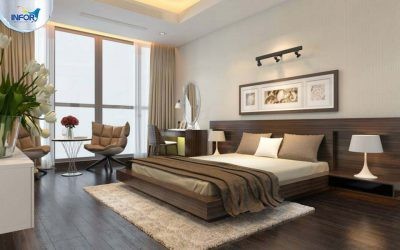 Thảm trải sàn màu sắc ấm áp trong nội thất phòng ngủ mùa đông