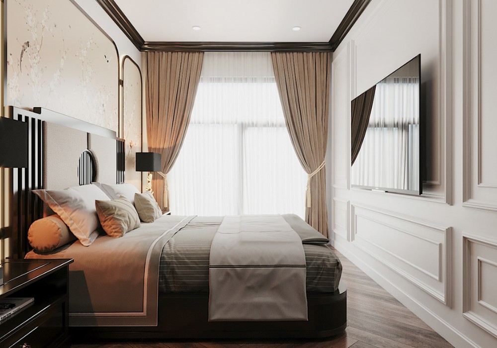 Phòng ngủ Indochine kết hợp hài hòa yếu tố hiện đại