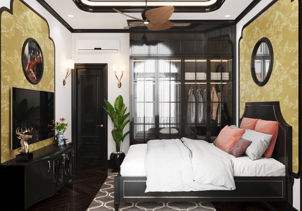 Thiết kế phòng ngủ Indochine màu vàng đất cho người mệnh Thổ