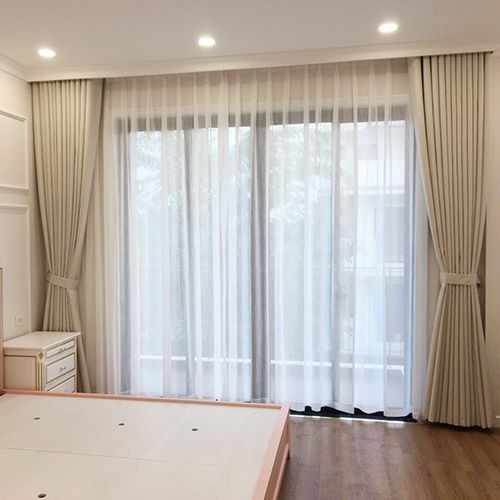 Rèm vải 2 lớp dày dặn cho cửa ra vào phòng ngủ cần chống nắng tốt