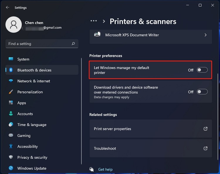 Tắt tính năng Windows tự động quản lý máy in mặc định
