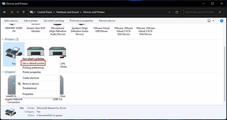 Chọn máy in mặc định từ Control Panel trên Windows 11