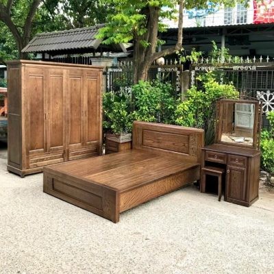 Một mẫu đồ nội thất gỗ sồi trong phòng ngủ phong cách hiện đại