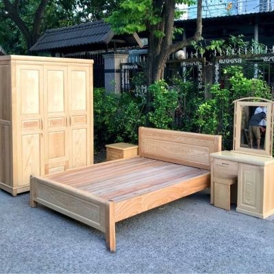 Mẫu combo nội thất phòng ngủ gỗ sồi đầy đủ, hiện đại