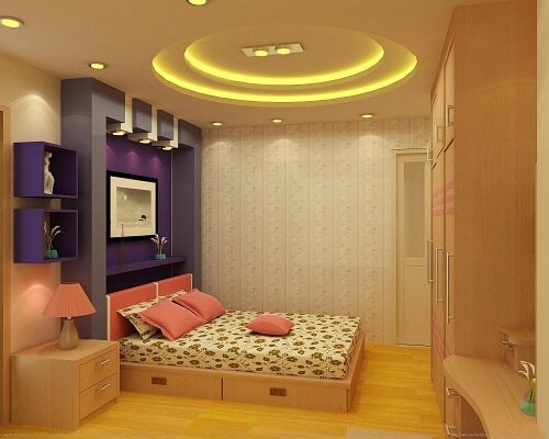 Thiết kế phòng ngủ hiện đại với đèn ốp led trần vuông