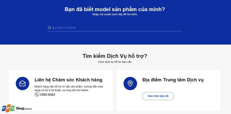 Tìm kiếm model máy in Brother HL-L2320D trên trang web hỗ trợ