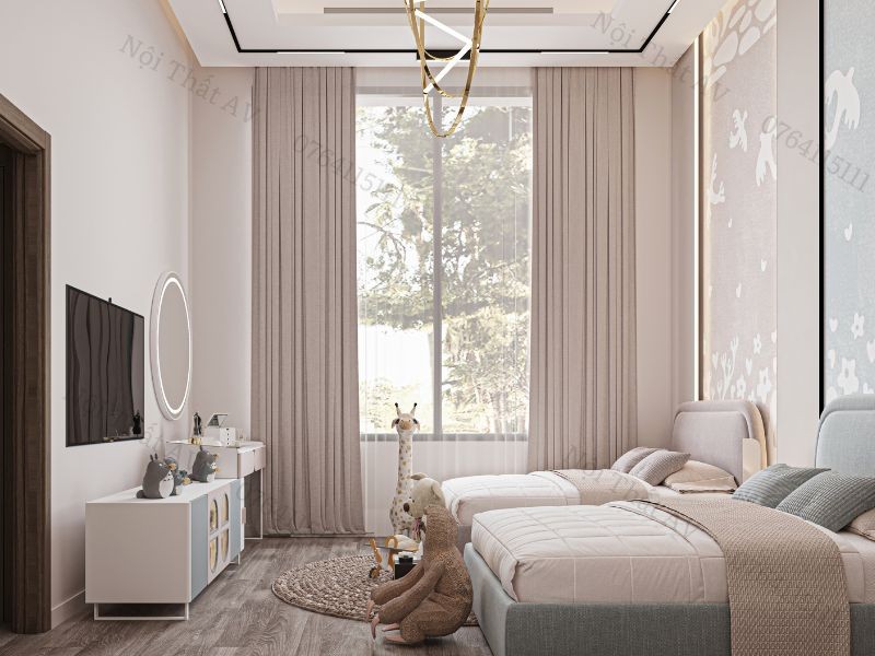 Tận dụng tối đa ánh sáng tự nhiên cho phòng ngủ 10m2 của hai bé