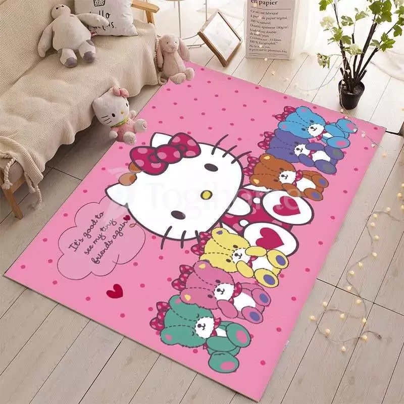 Thảm trải sàn hình khuôn mặt Hello Kitty tròn đáng yêu.