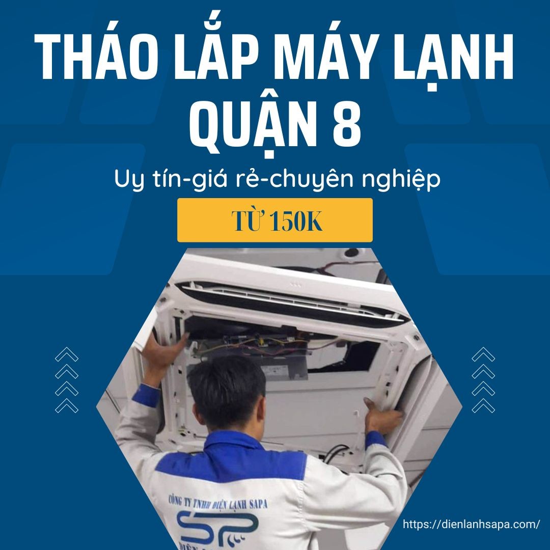Kỹ thuật viên thực hiện tháo lắp máy lạnh tại Quận 8
