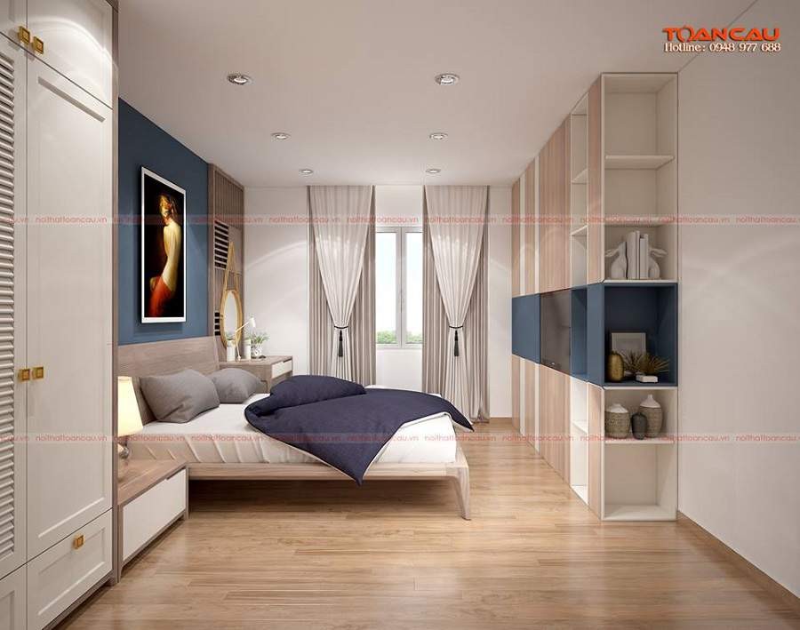 Sử dụng ánh sáng và vật liệu phù hợp để trang trí phòng ngủ vuông