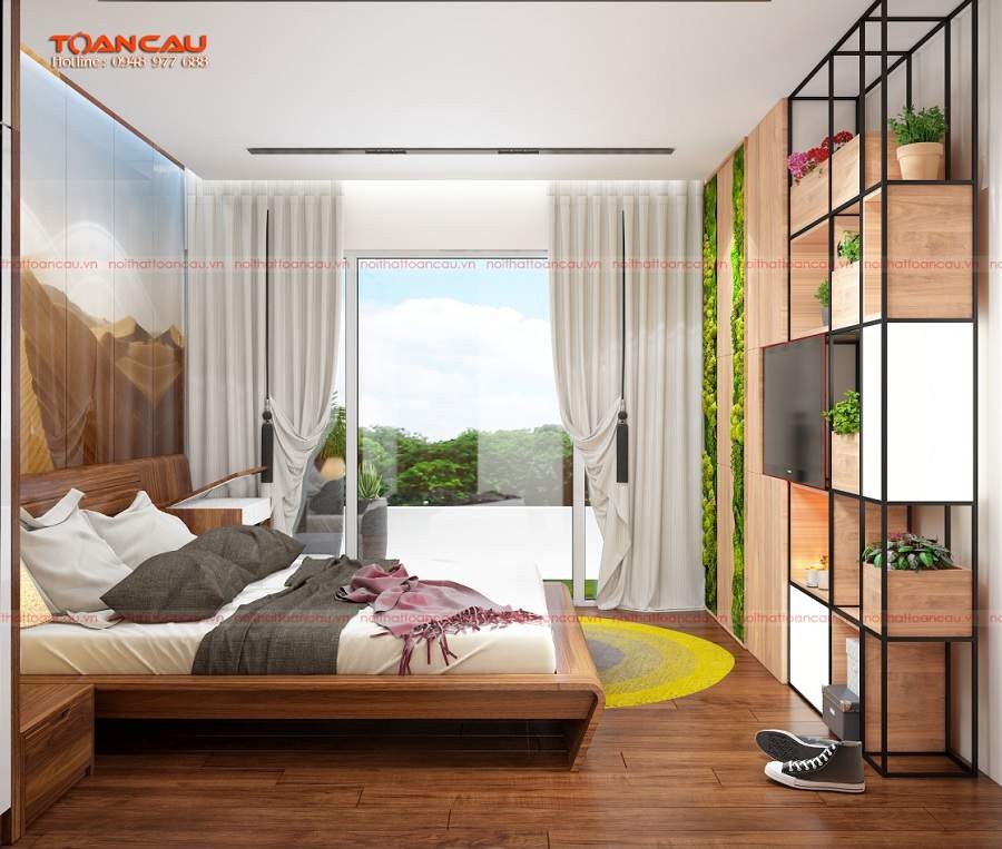 Giường ngủ hiện đại là điểm nhấn khi trang trí phòng ngủ vuông