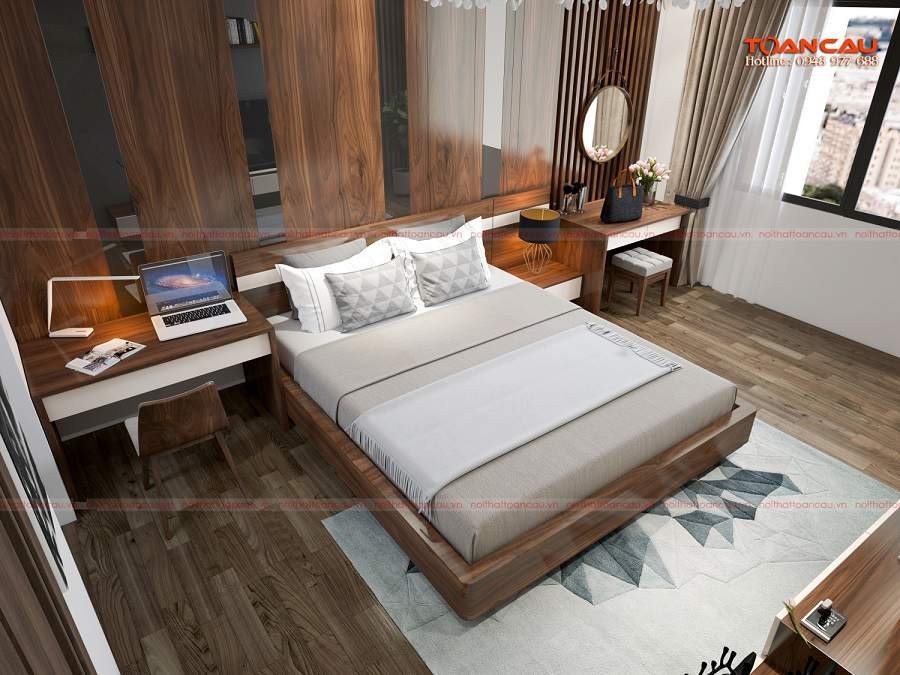 Tủ quần áo và không gian lưu trữ tích hợp trong thiết kế phòng ngủ vuông