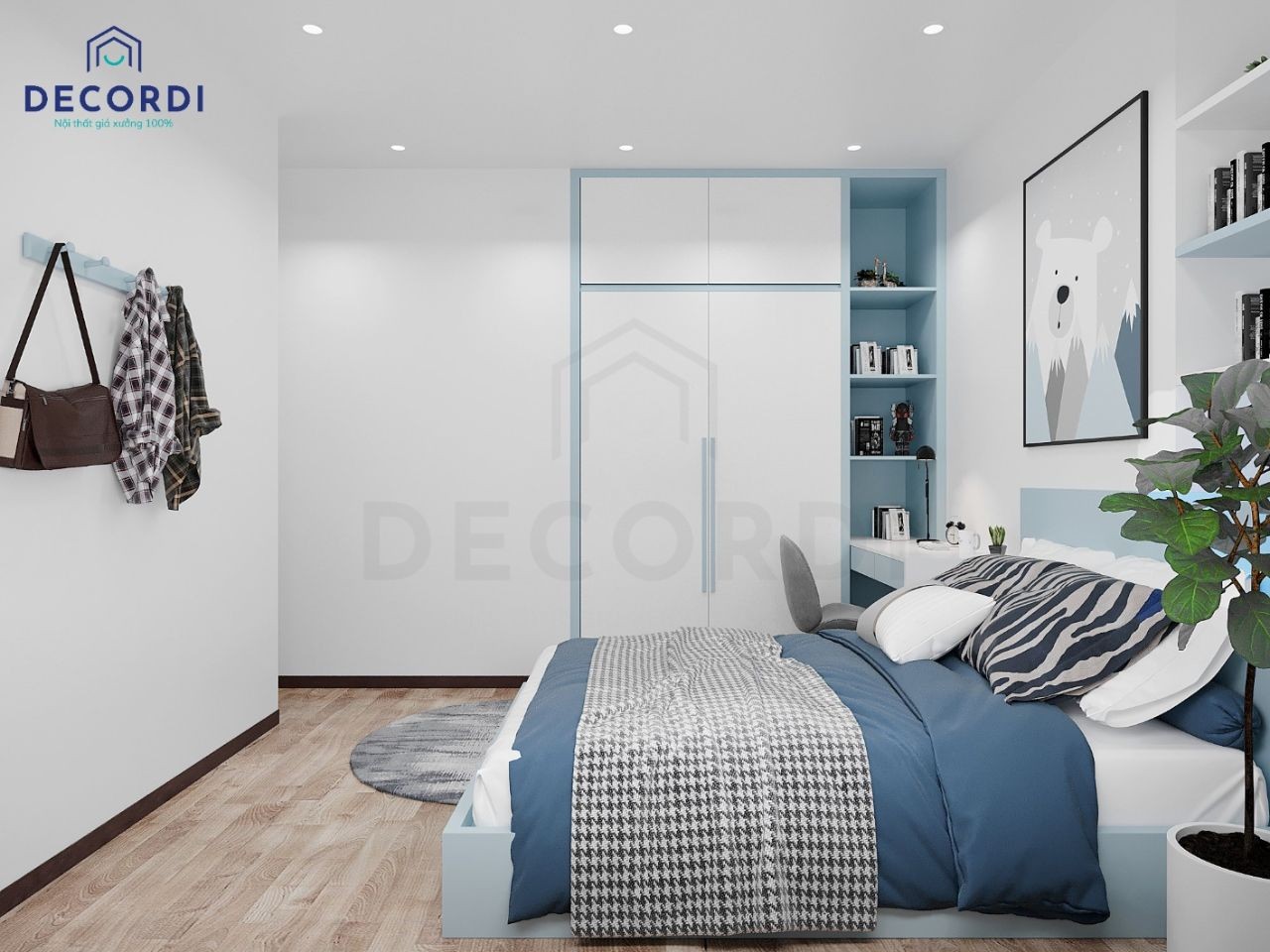 Thiết kế phòng ngủ sơn xanh mang đến cảm giác thoải mái cho bé
