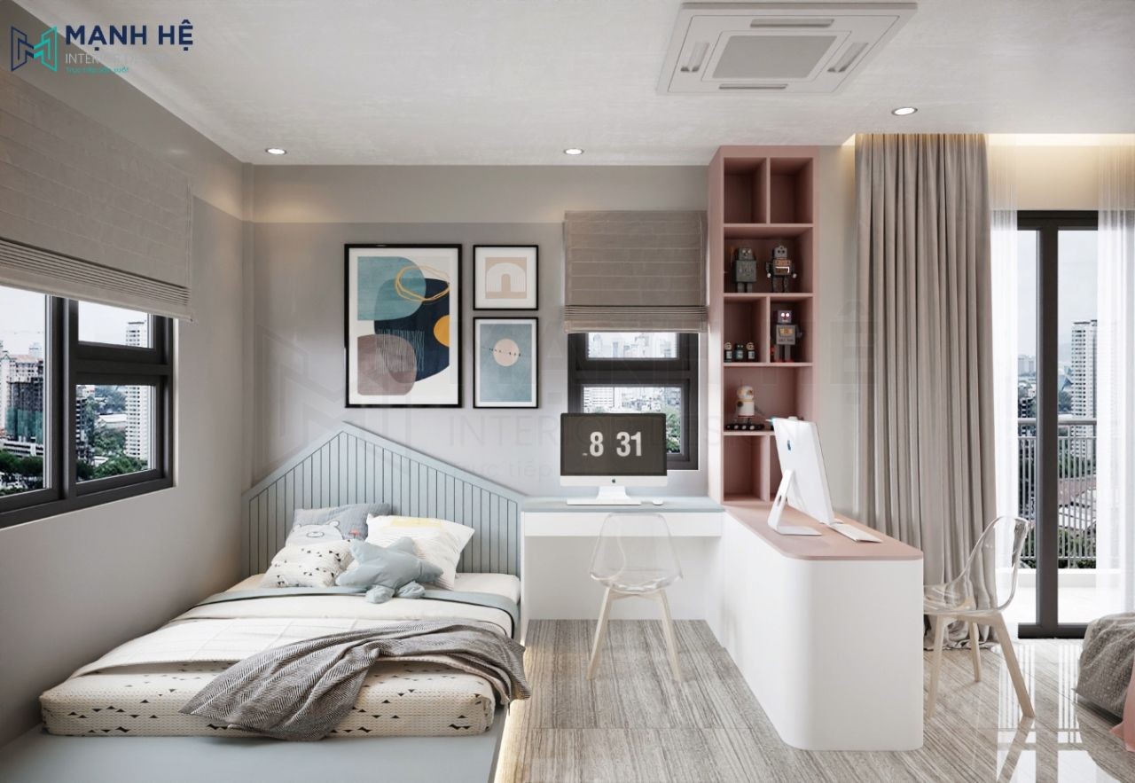Mẫu phòng ngủ hiện đại khi sử dụng gam màu trung tính.