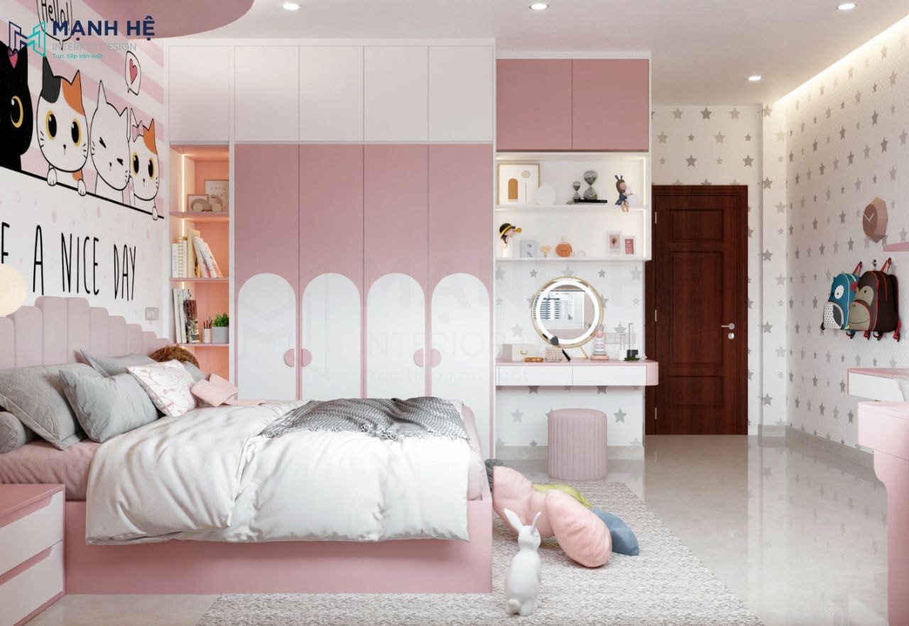 Tủ đồ lớn kèm ngăn đựng đồ cá nhân cho bé gái