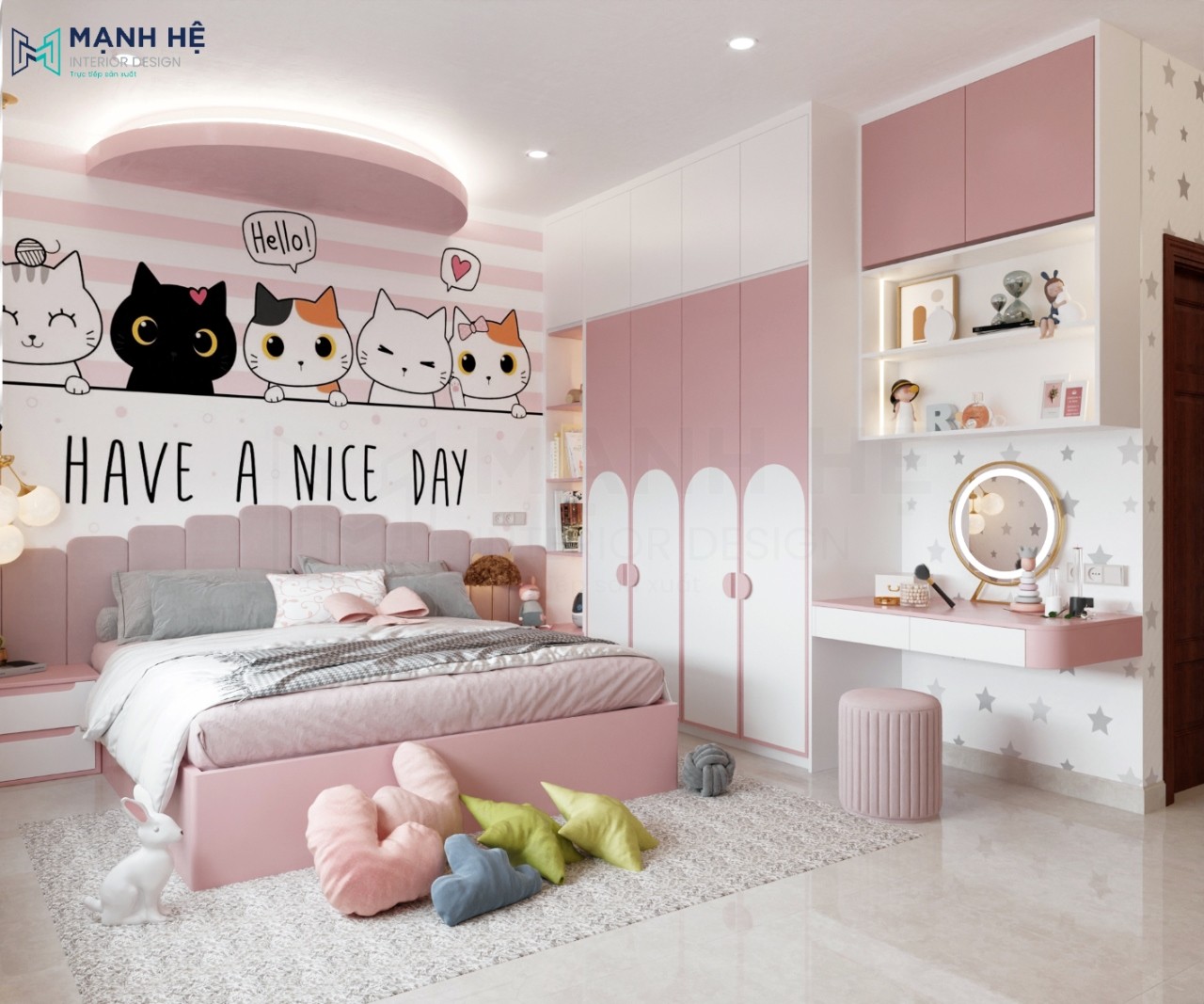 Mẫu phòng ngủ phong cách dễ thương cho bé gái 15 tuổi