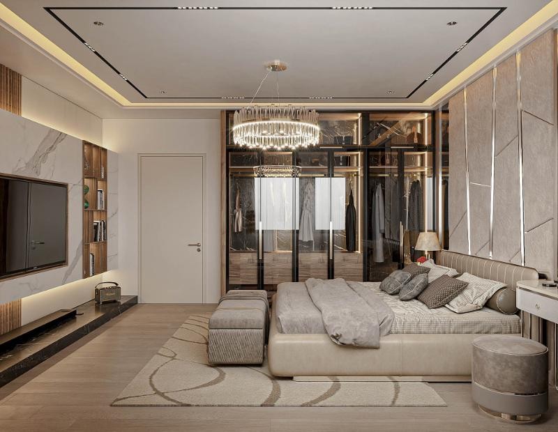 Khu vực giường ngủ với nội thất sang trọng trong phòng 30m2