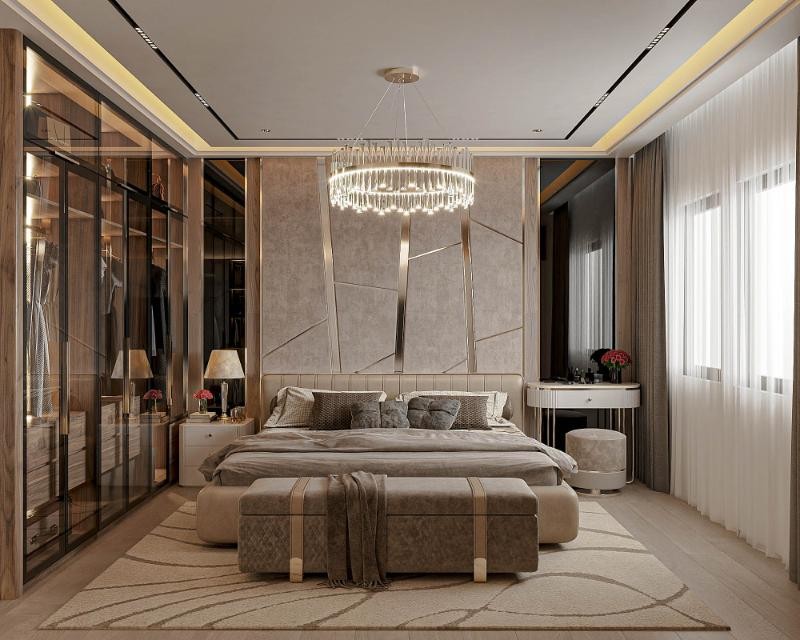 Mẫu thiết kế phòng ngủ master 30m2 có toilet phong cách Luxury