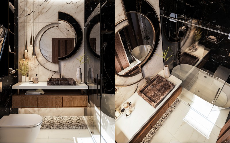 Thiết kế phòng ngủ 30m2 có toilet cần tránh hướng cửa nhà vệ sinh đối diện giường hoặc cửa phòng