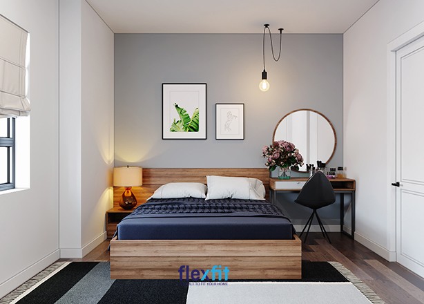 Gương trang điểm tròn và ghế kiểu cách, làm đẹp thêm góc trang điểm trong phòng ngủ