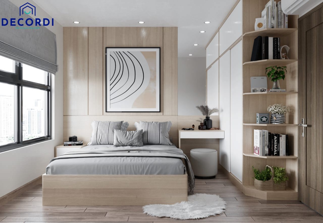Bố trí nội thất thông minh, gọn gàng trong thiết kế phòng ngủ 10m2 cho vợ chồng, tạo lối đi rộng rãi