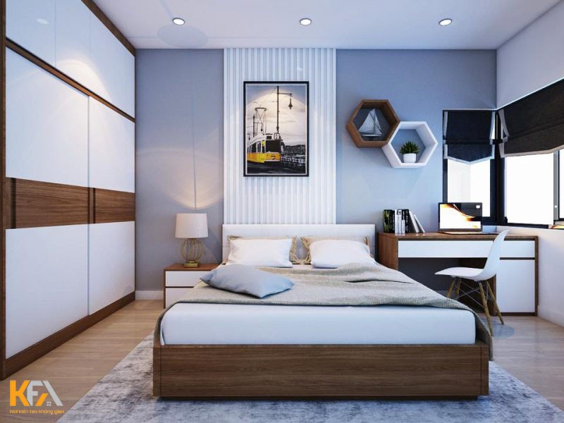 Thiết kế phòng ngủ hình chữ nhật với nội thất đa năng, thiết kế âm tường tiết kiệm diện tích