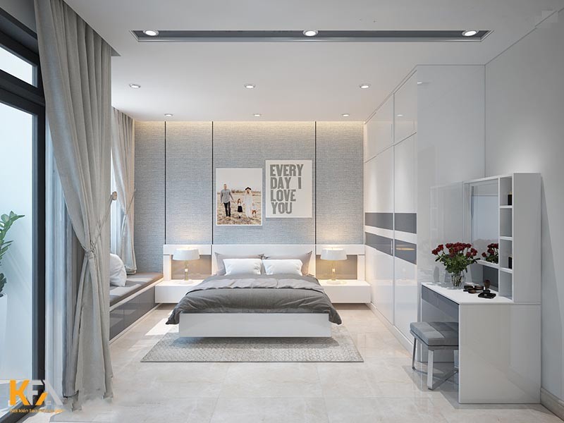 Thiết kế phòng ngủ hình chữ nhật 4x7m hiện đại, thanh lịch